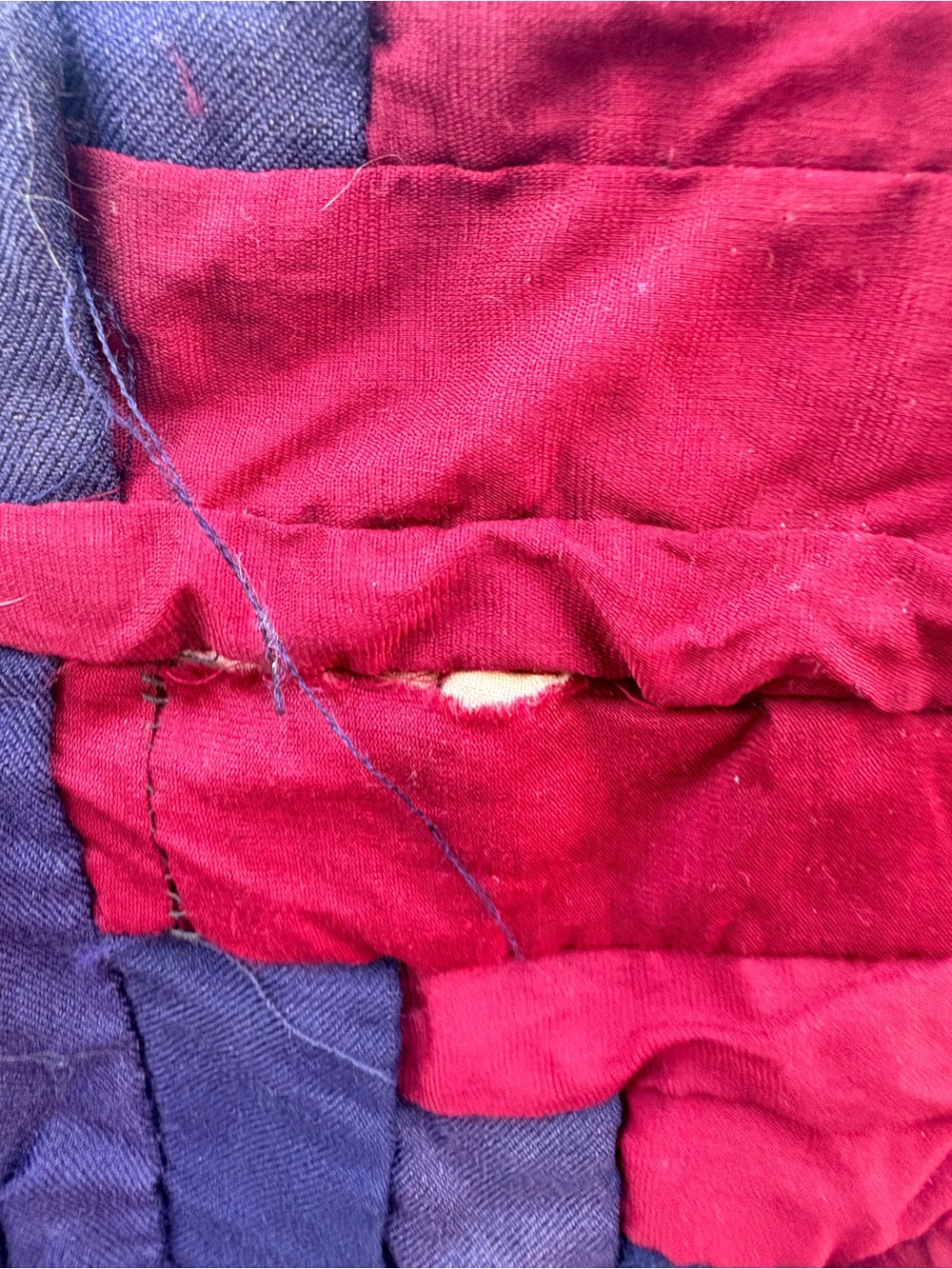 Handmade Patchwork Quilt - Deep Red, Navy - Picture 7 of 12